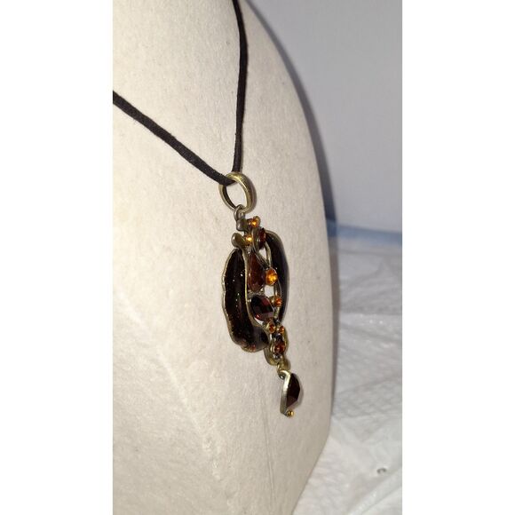 Artsy Lia Sophia Amber Glass Pendant Necklace Bohemian Exotic Fashion - Picture 11 of 11